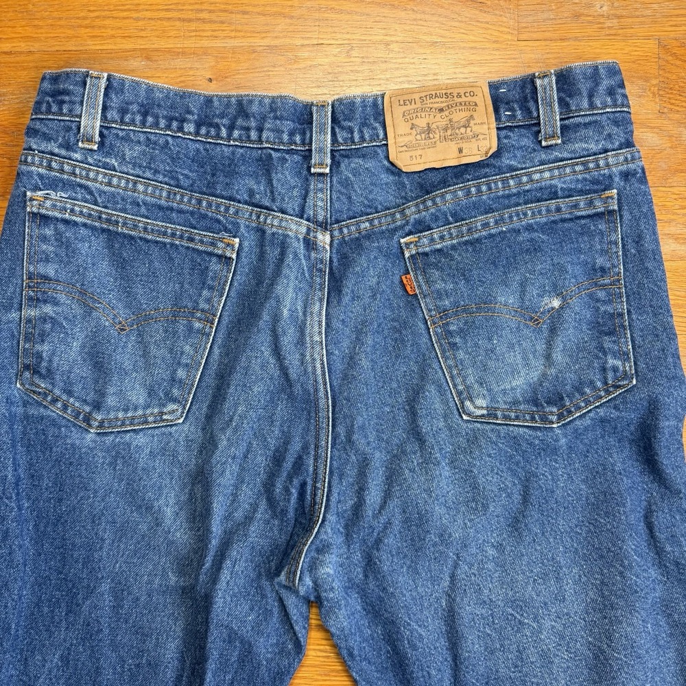 Vintage Levis 517 Orange Tab Jeans Mens 38x32 Made in USA Bootcut Medium Wash